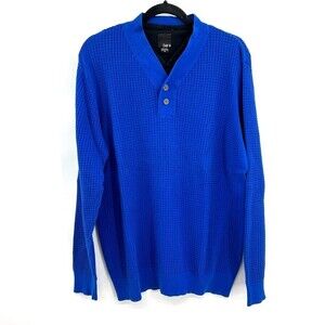 BAR III Men's Blue Waffle Knit Faux Black Under Shirt Pullover Sweater Size XL
